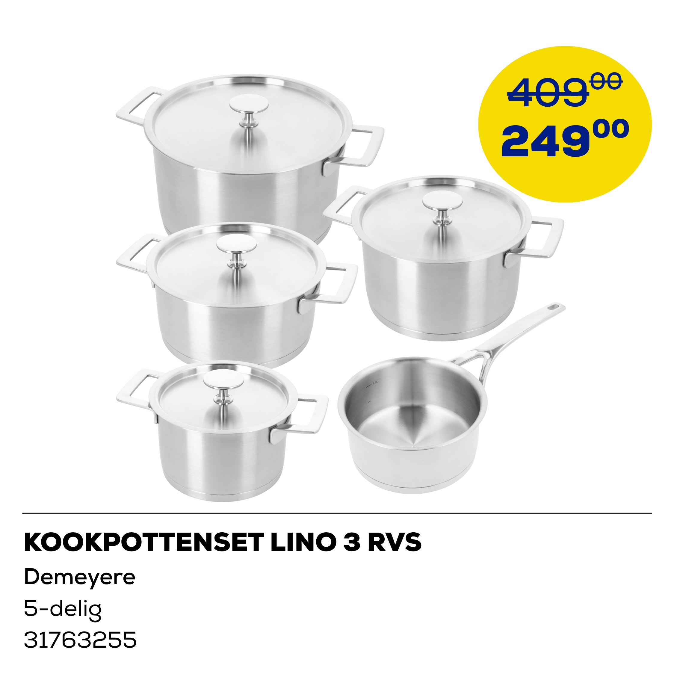 Demeyere Kookpottenset Lino 3 5-delig RVS